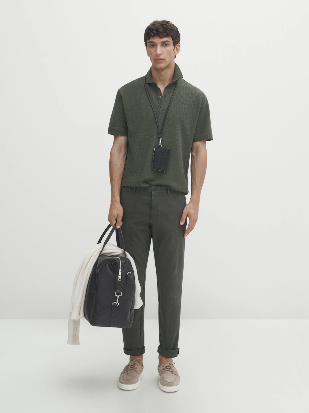 

Облегающие текстурированные чиносы оттоманского типа Massimo Dutti, хаки