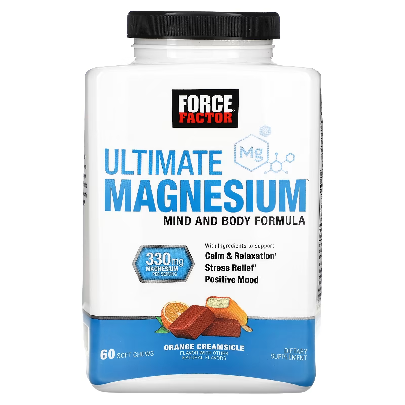 Пищевая добавка Force Factor Ultimate Magnesium Orange Creamsicle 330 мг, 60 таблеток (165 мг на одну таблетку) пищевая добавка force factor ultimate magnesium 60 жевательных таблеток