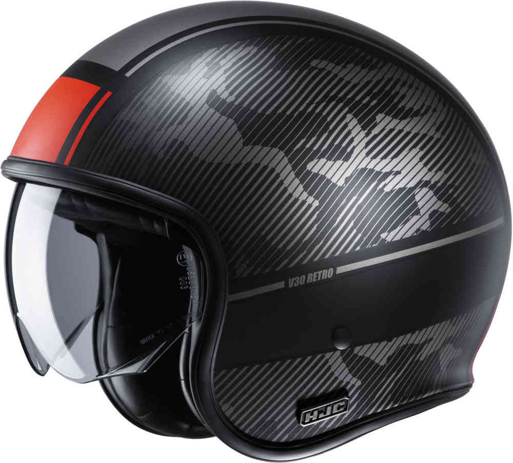 Реактивный шлем V30 Alpi HJC, черный матовый/красный мотоциклетный шлем gxt для мужчин и женщин шлем с открытым лицом для скутера с линзами от солнца для кафе в винтажном стиле для мотокросса