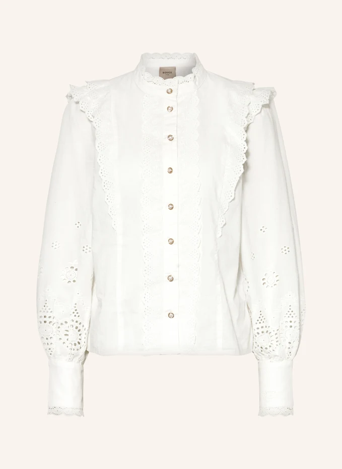 Блузка с кружевом Rouge Vila, белый блузка с кружевом rouge vila белый