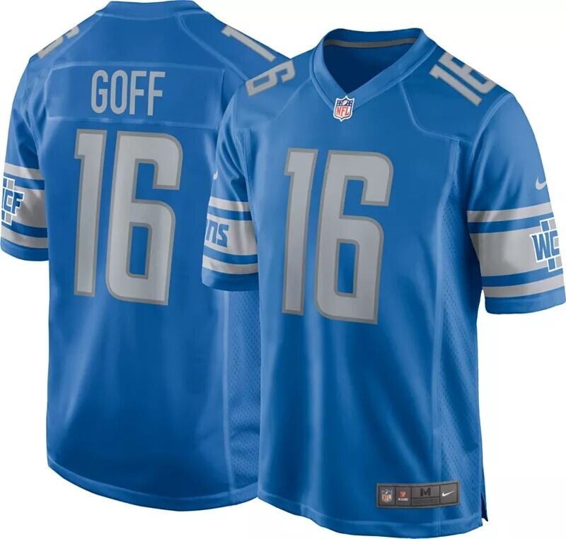 

Мужская синяя игровая майка Nike Detroit Lions Jared Goff #16