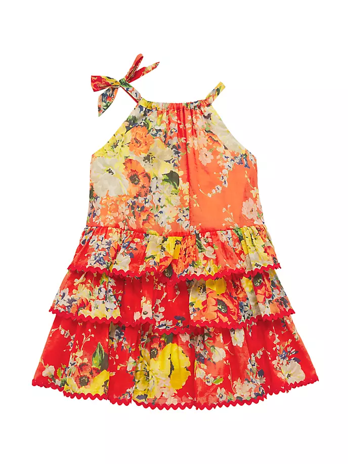 Легкое многоярусное платье с бретельками с рюшами для малышей, маленьких девочек и девочек Zimmermann Kids, красный