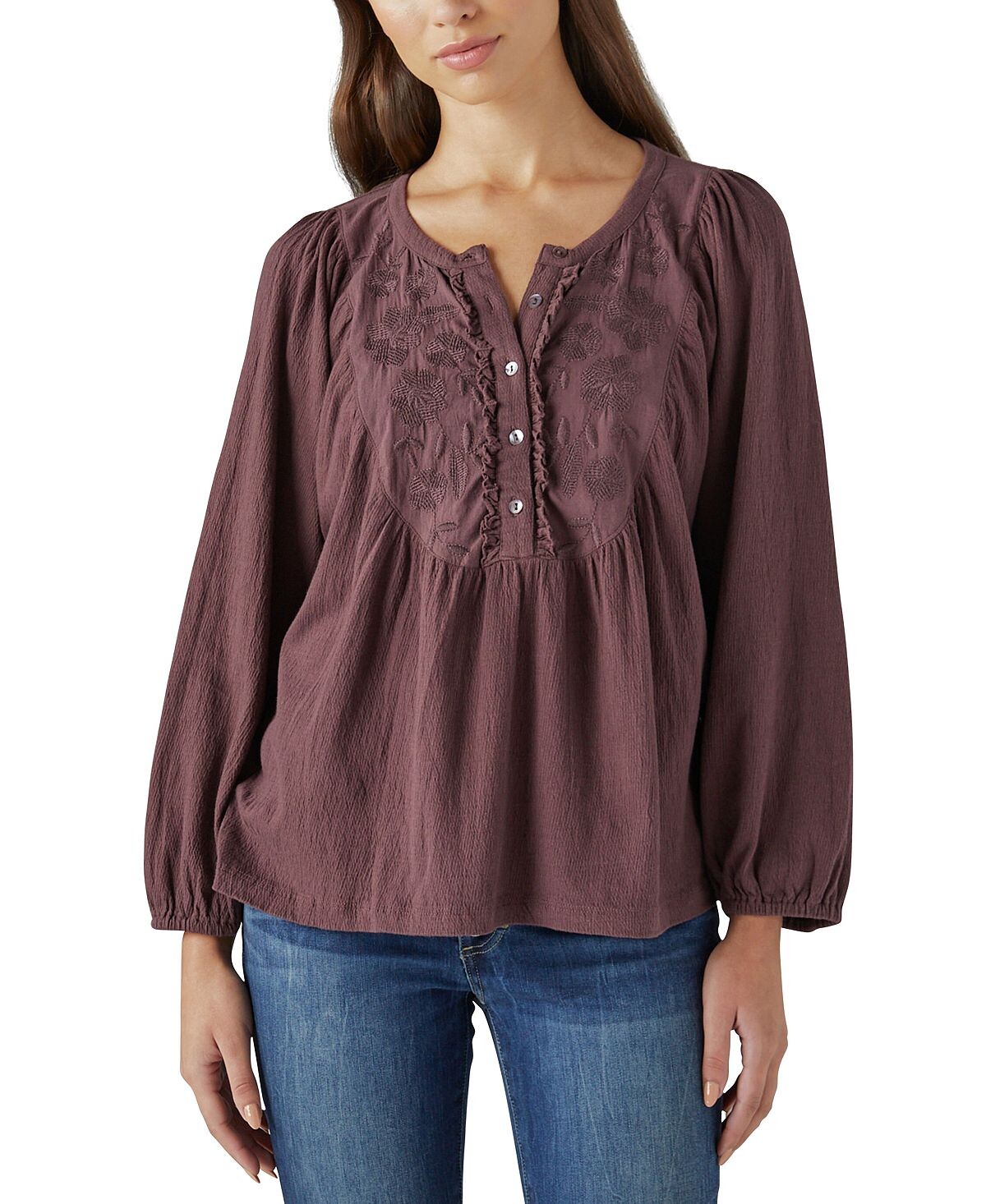

Женский топ с длинными рукавами и вышивкой Lucky Brand