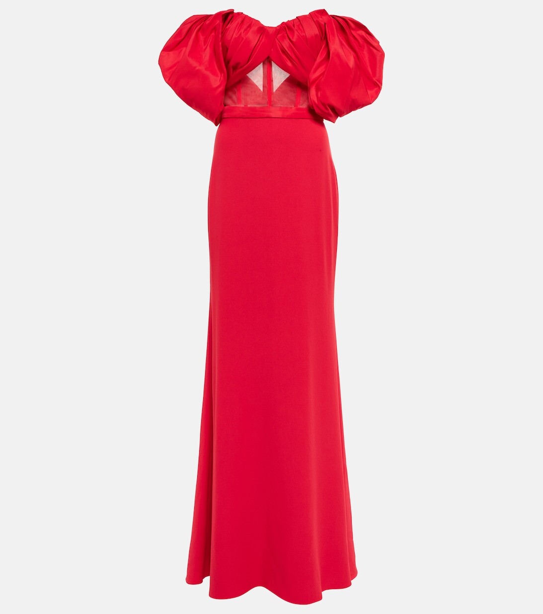 

Плиссированное платье из полифайля с открытыми плечами ALEXANDER MCQUEEN, красный