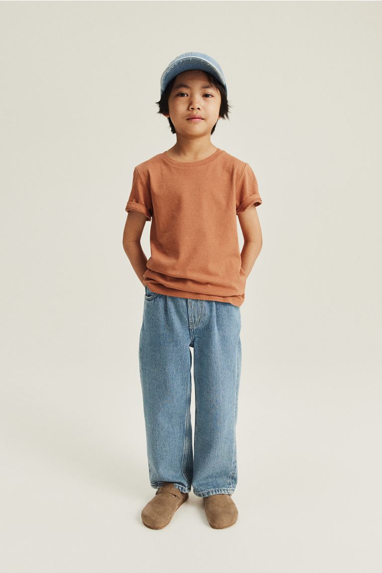 Хлопковая футболка H&M, коричневый
