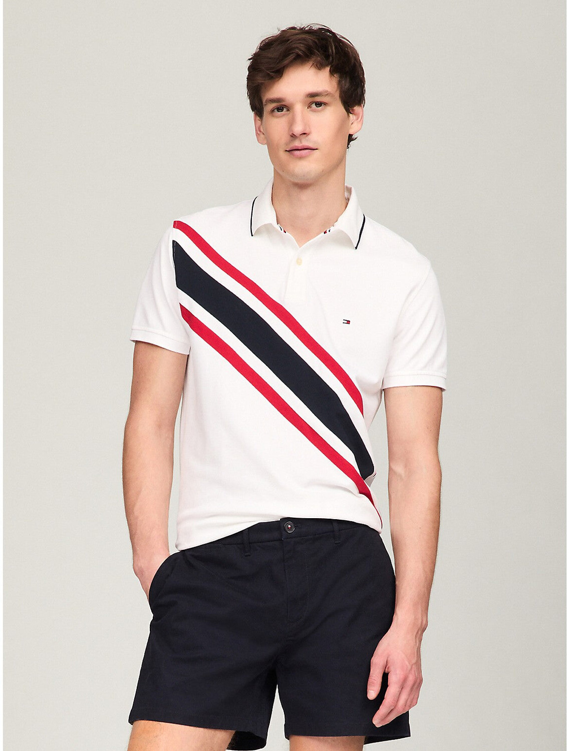 

Мужская футболка-поло обычного кроя в полоску Tommy Hilfiger, цвет Optic White