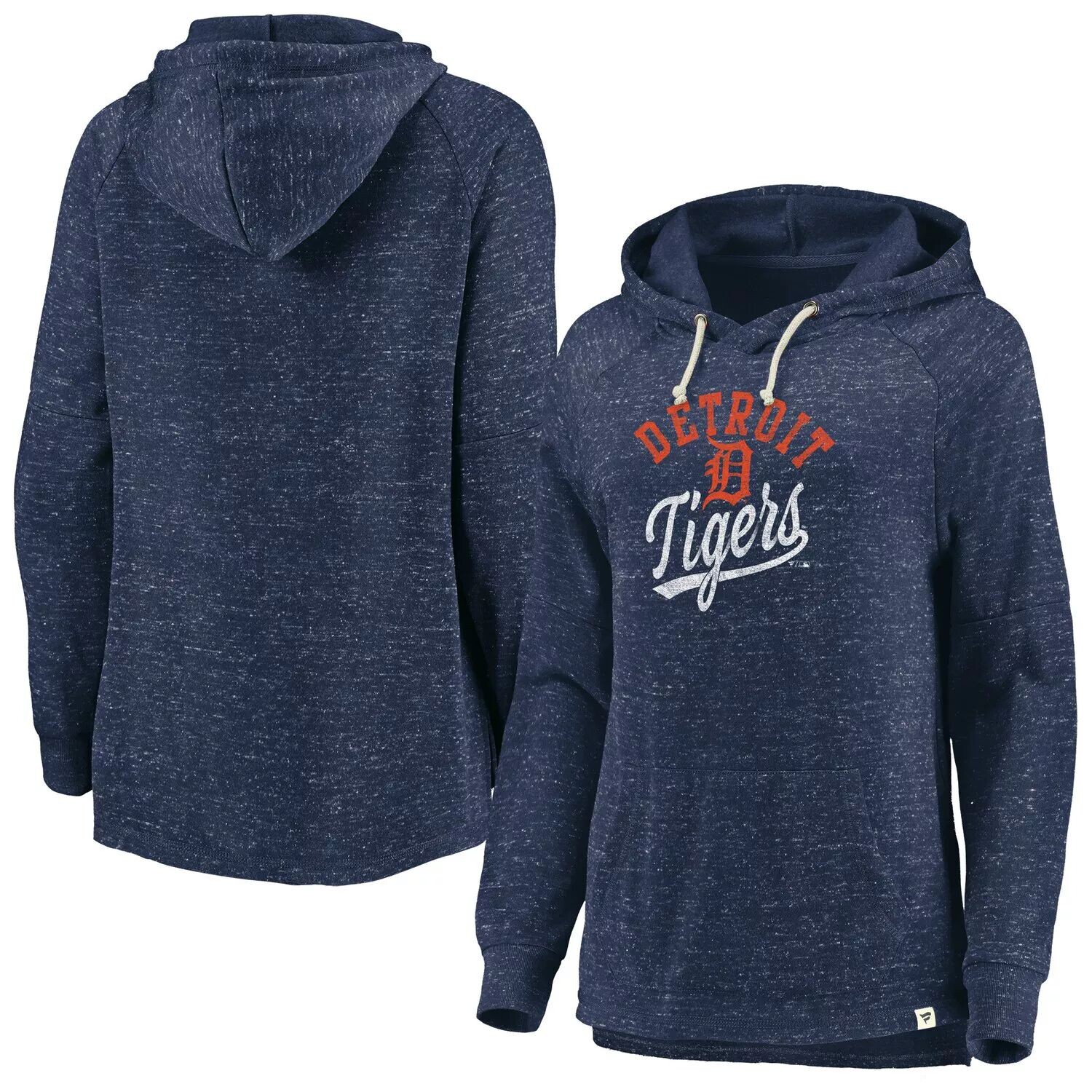 

Женский темно-синий пуловер с капюшоном и принтом реглан с логотипом Fanatics Detroit Tigers Fanatics