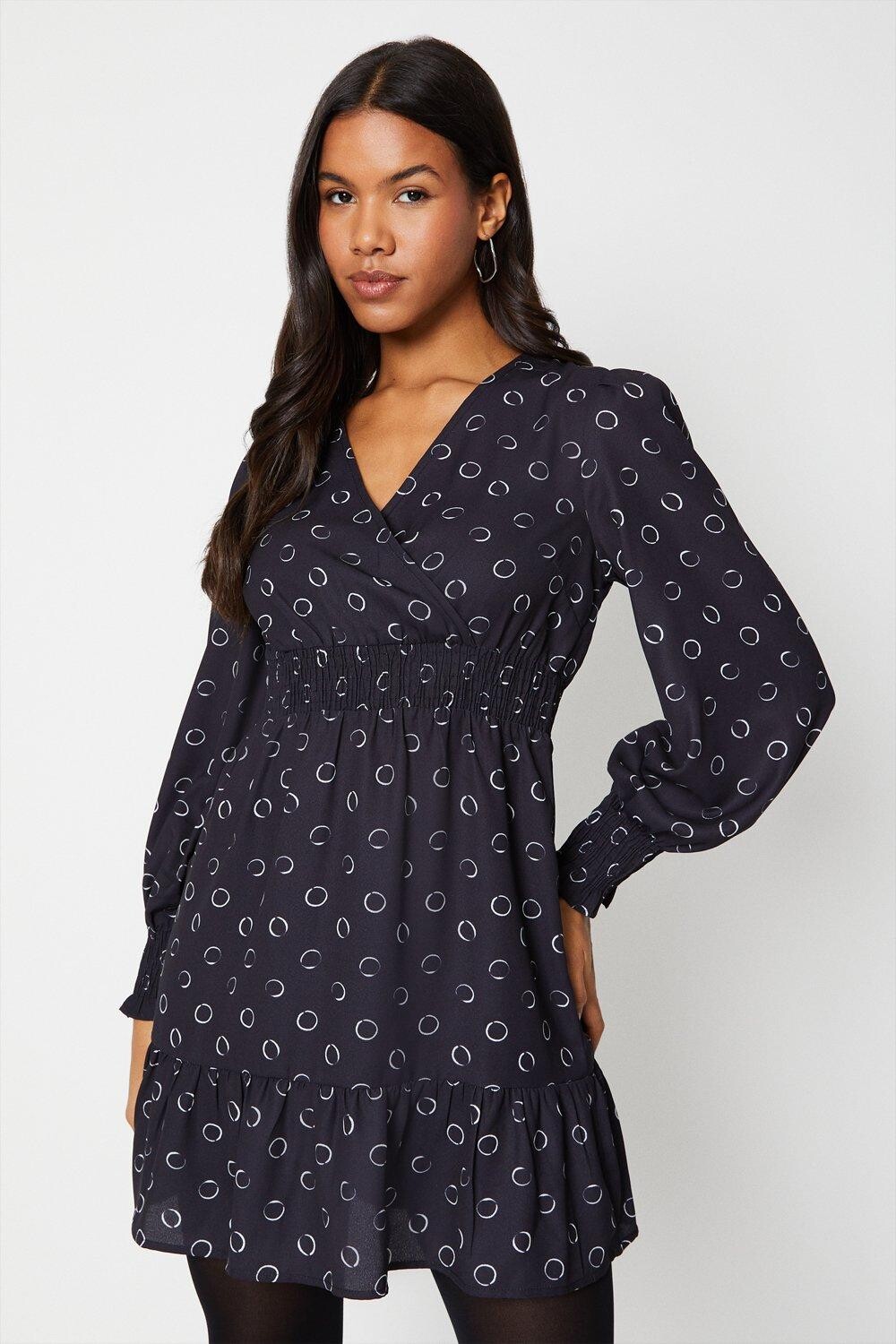 

Мини-платье с запахом и присборенной талией Dorothy Perkins, черный