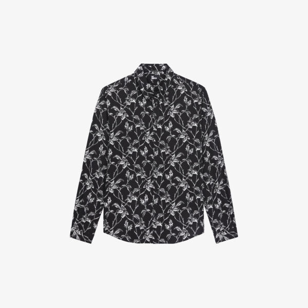 

Тканая рубашка прямого кроя с принтом листьев The Kooples, черный