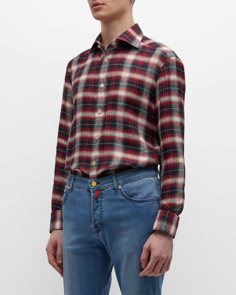 

Мужская льняная спортивная рубашка в клетку Kiton