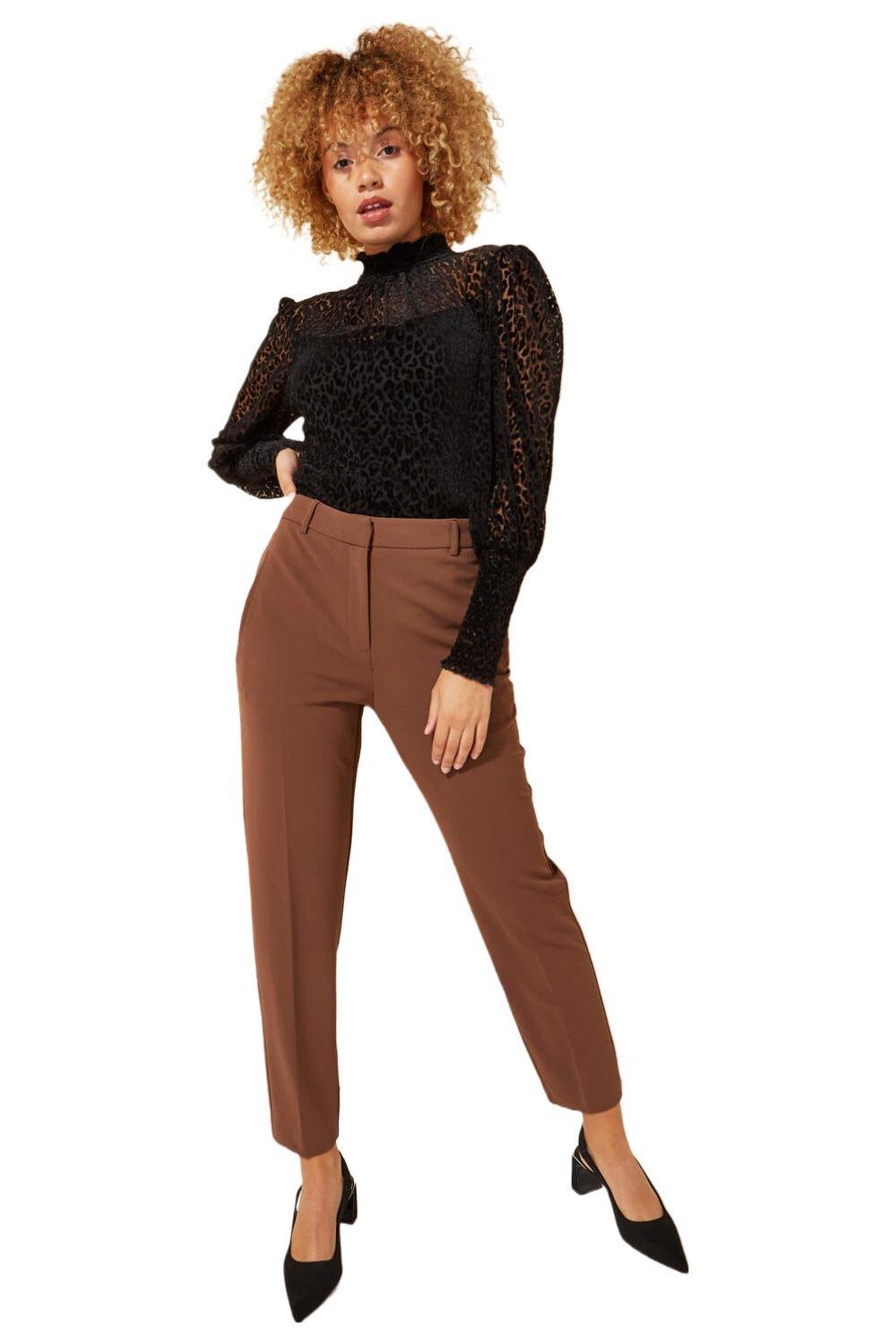 Длинные прямые эластичные брюки Roman, коричневый фото