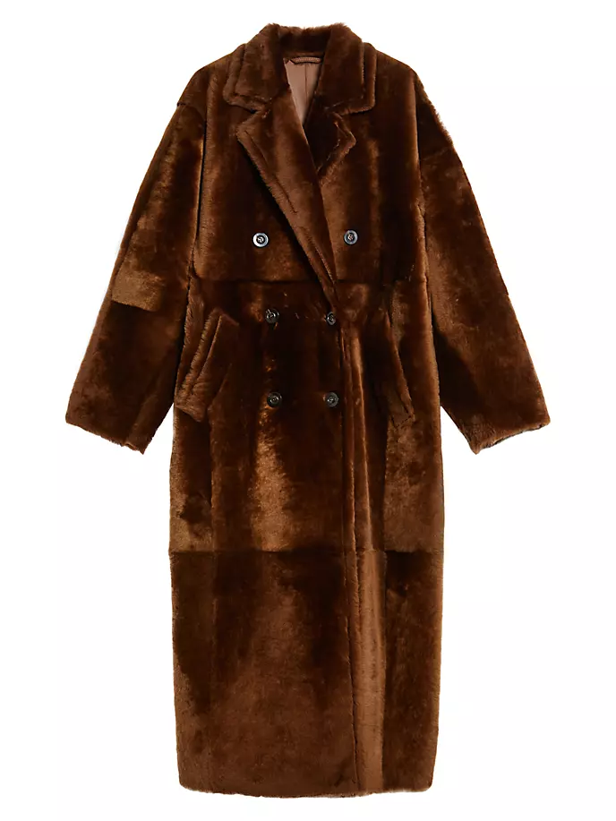 

Двубортное пальто из овчины Танга Max Mara, цвет tobacco