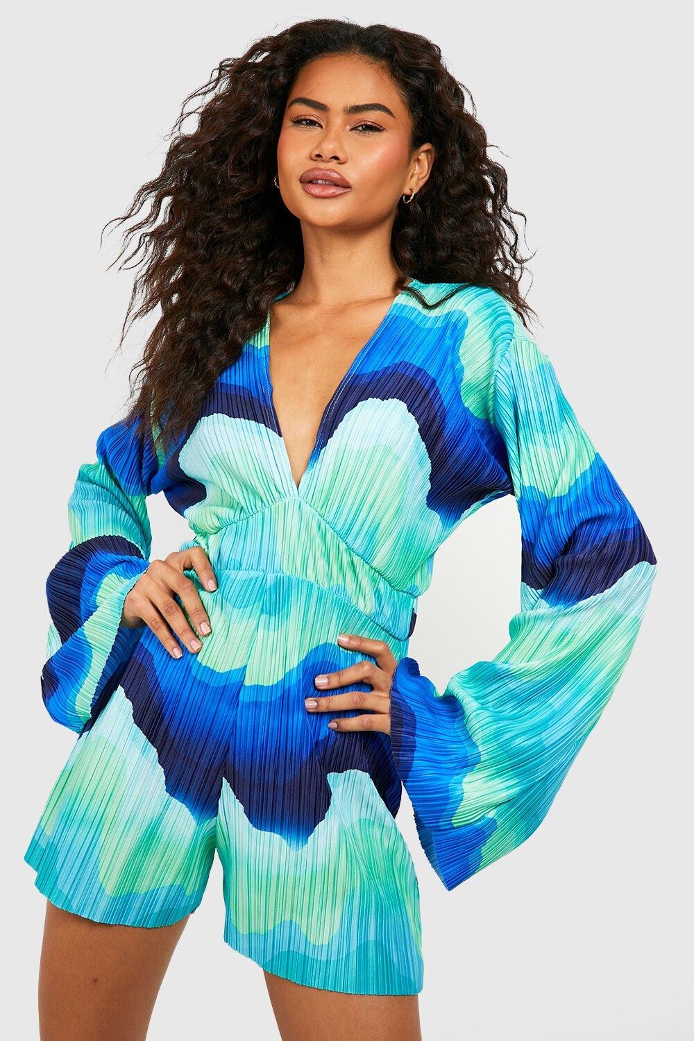 

Комбинезон с абстрактными плиссированными рукавами Boohoo, синий