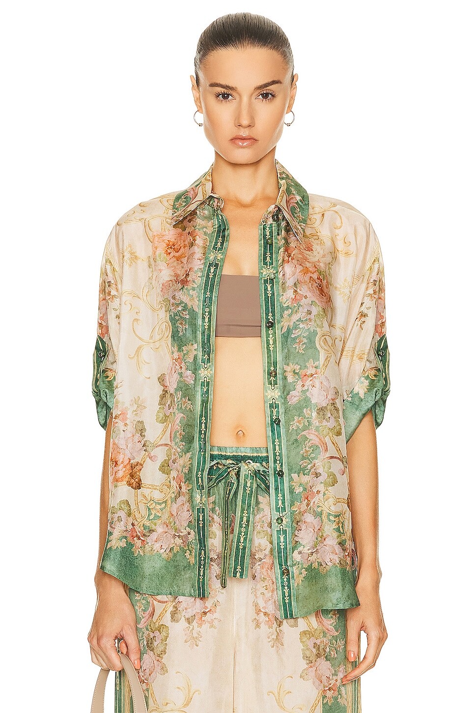 

Рубашка Zimmermann August Short Sleeve, цвет Khaki Floral