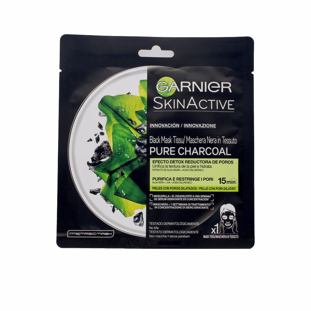 Маска для лица Pure charcoal black mask tissu detox effect Garnier, 28г натуральная маска пленка для лица biohelpy pure детокс 75мл