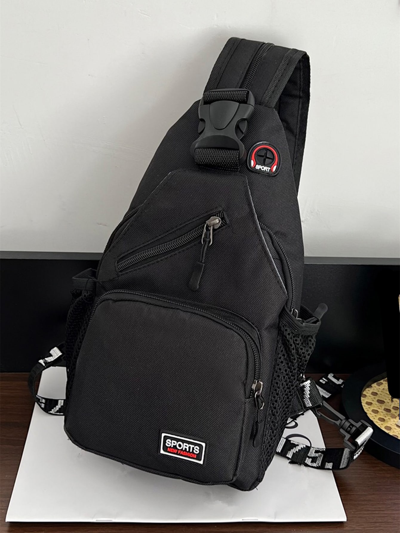 Мини-мужская сумка с нашивкой и пряжкой, черный повседневная сумка мессенджер с нашивкой в ​​виде буквы бежевый