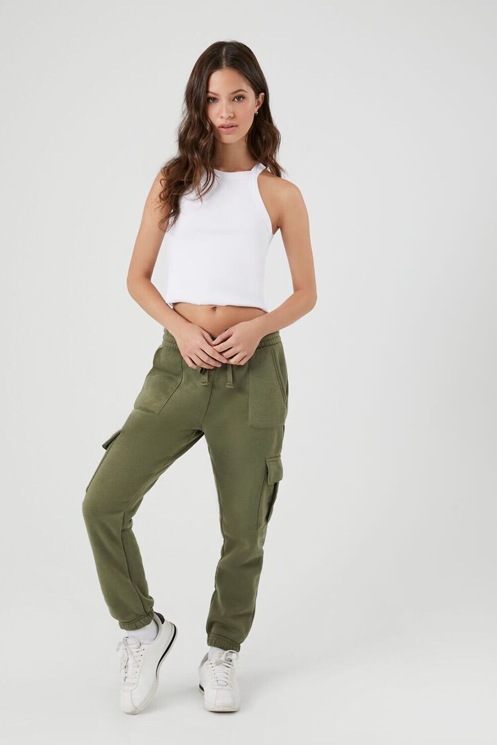 

Джоггеры-карго на шнурке Forever 21, оливковый, Зеленый