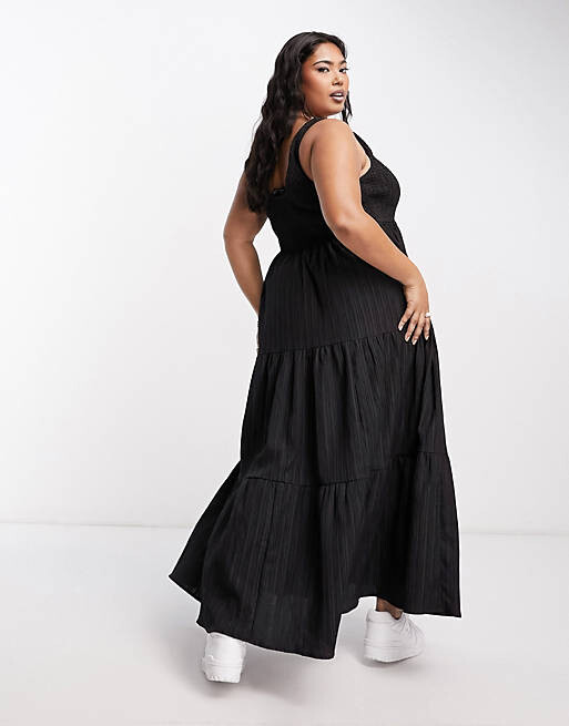 

Черный сарафан макси с овальным вырезом и сборками ASOS DESIGN Curve
