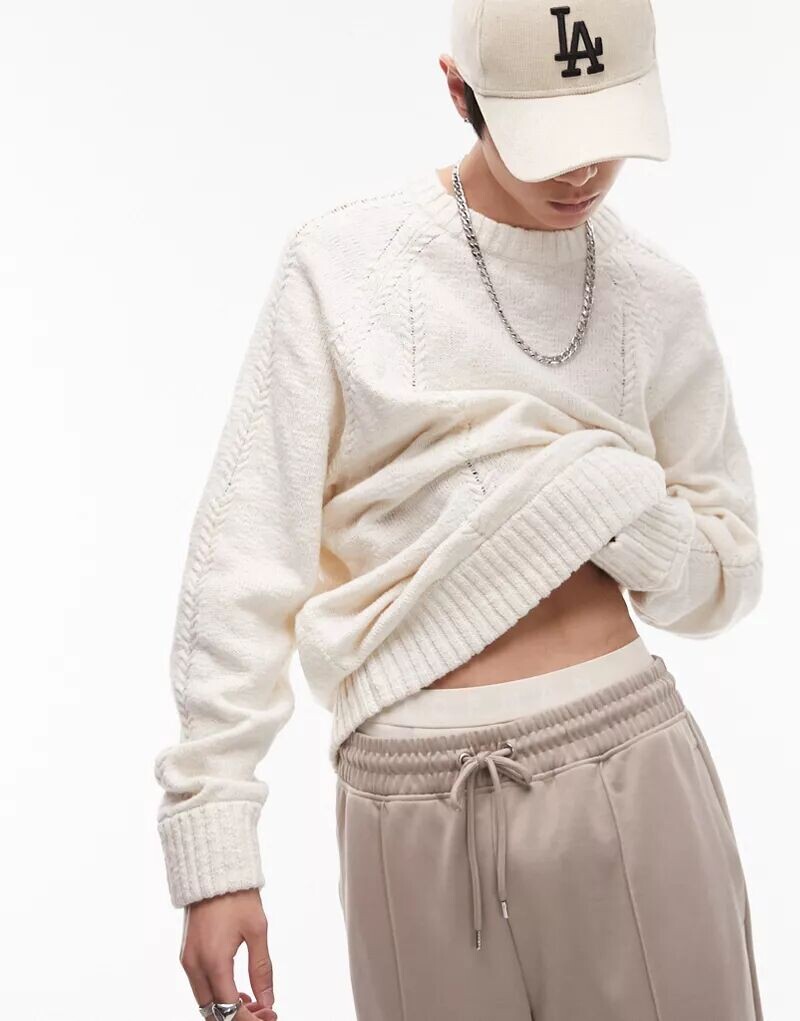 

Бежевый свитер структурированной косой вязки Topman