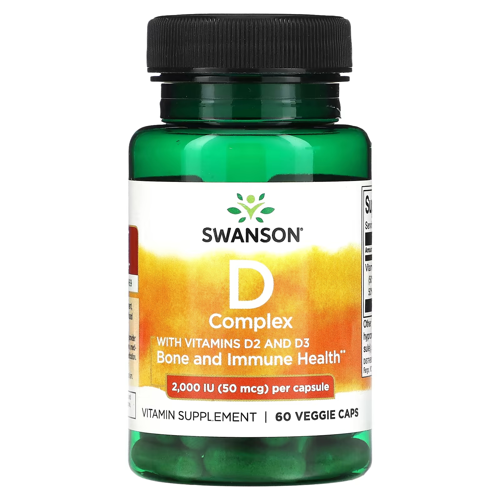 Комплекс D Swanson с витаминами D2 и D3 2000 МЕ 50 мкг, 60 капсул swanson кальций с витаминами d и k 100 капсул