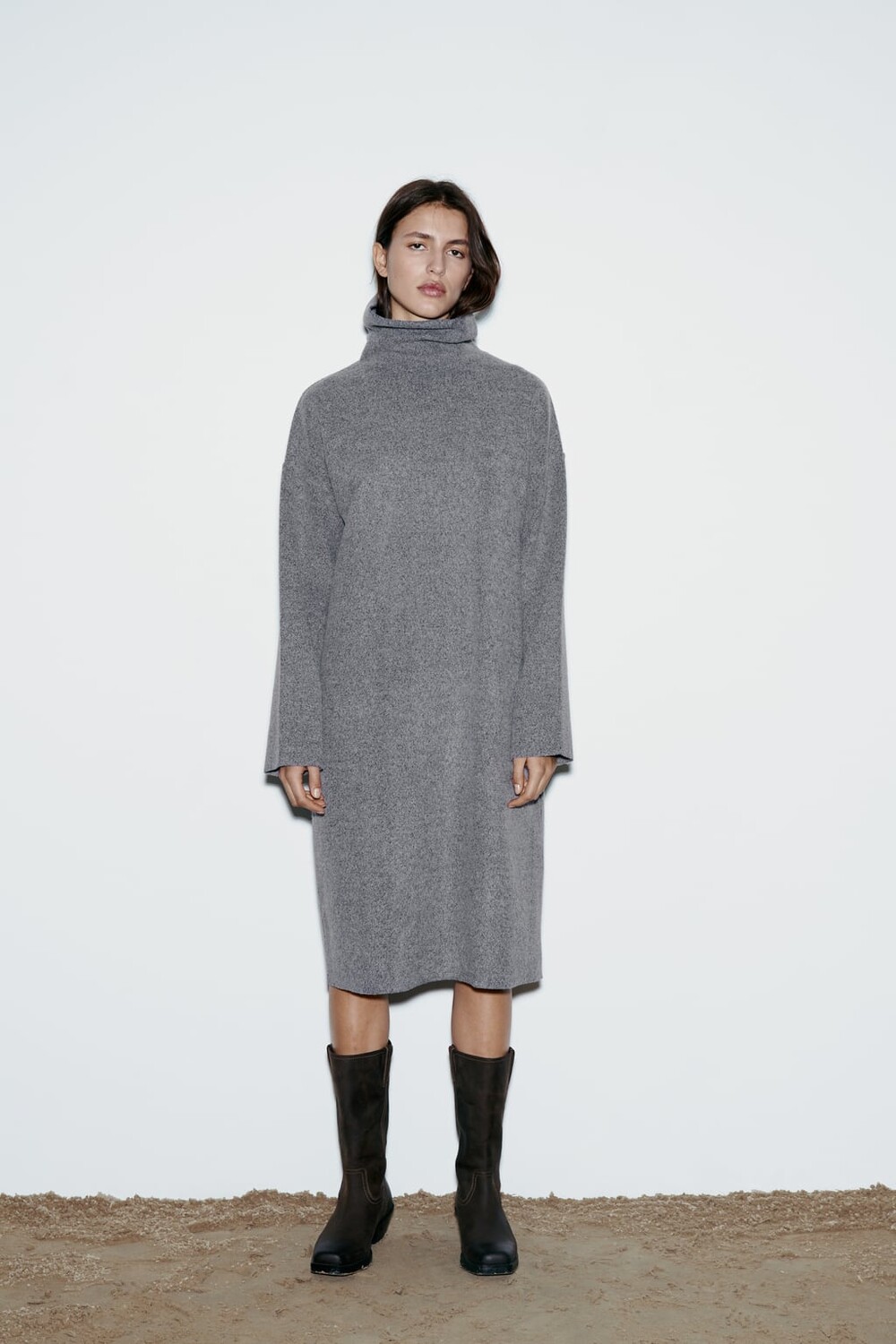 

Мягкое платье миди ZARA, серый