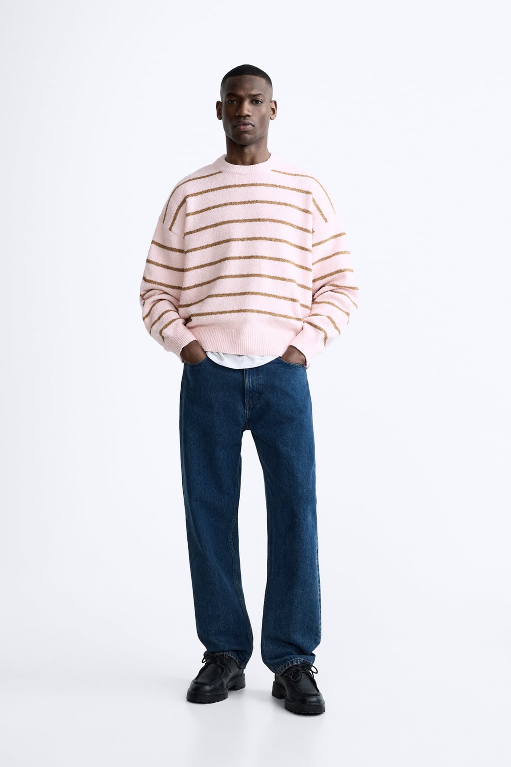 Полосатый жаккардовый свитер ZARA, розовый
