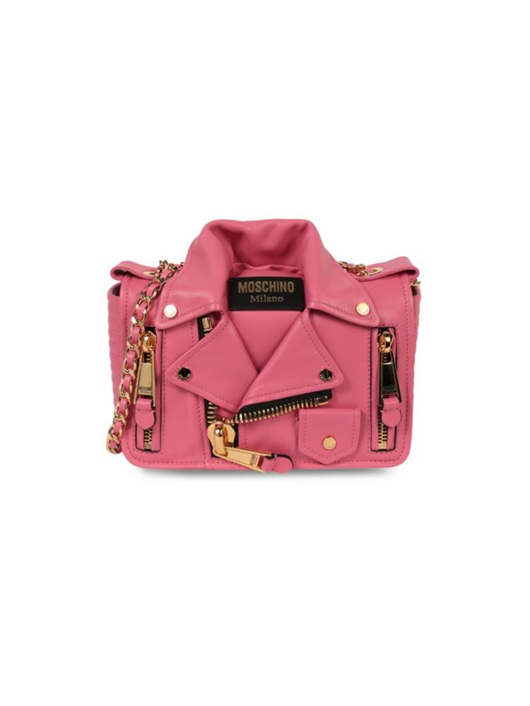

Кожаная байкерская сумка через плечо Moschino, цвет Light Pink