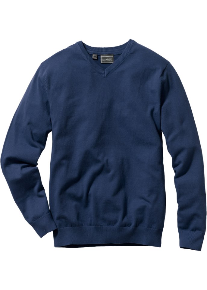 Свитер с v-образным вырезом Bpc Bonprix Collection, синий мужской высокий хлопковый свитер классической посадки supima с v образным вырезом тонкой толщины lands end