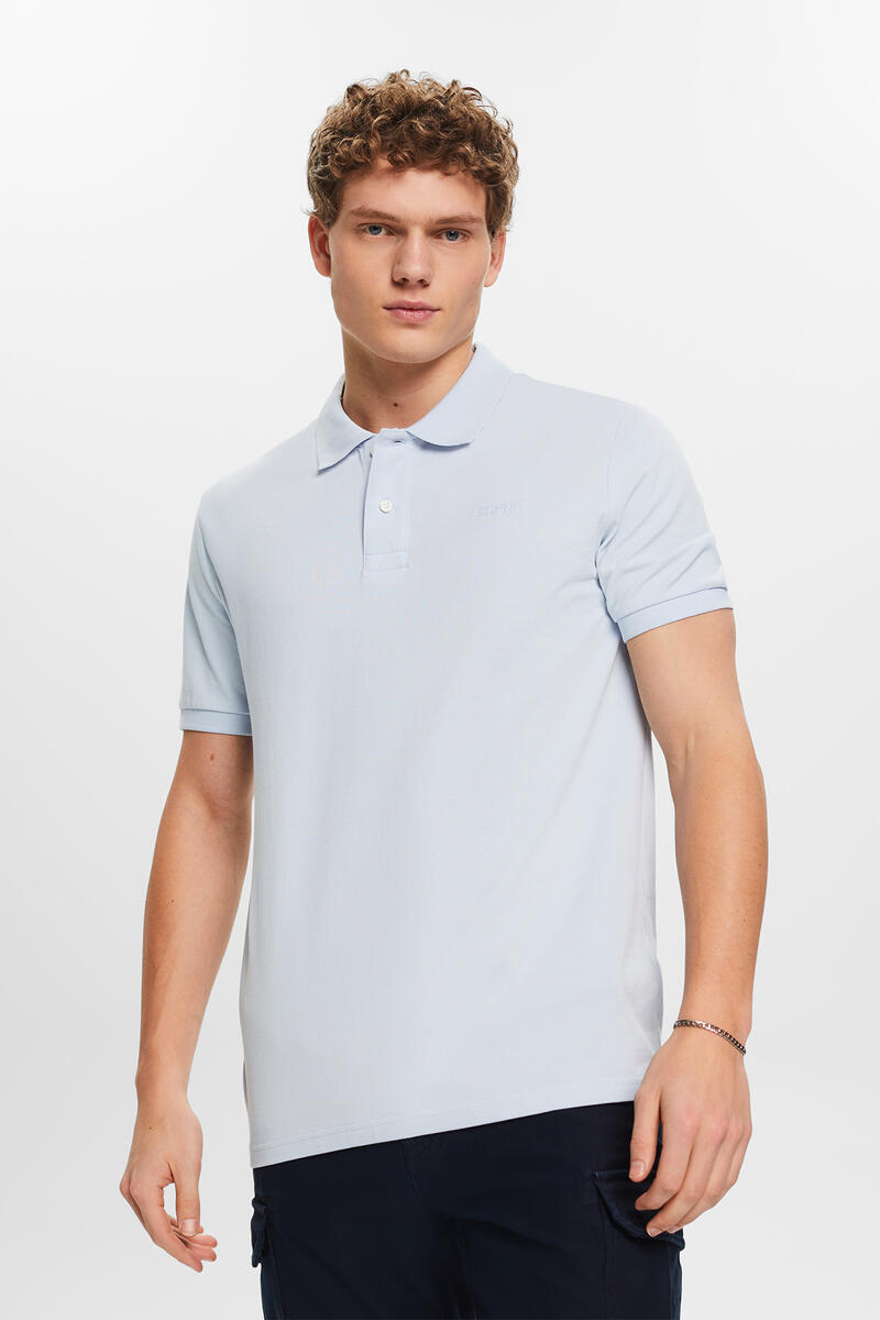 Рубашка-поло из хлопкового пике приталенного кроя с короткими рукавами Esprit, синий