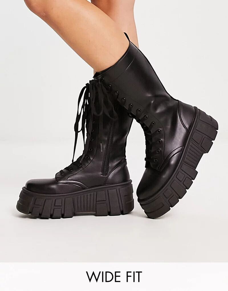

Черные широкие высокие ботинки на шнуровке ASOS Athens 3