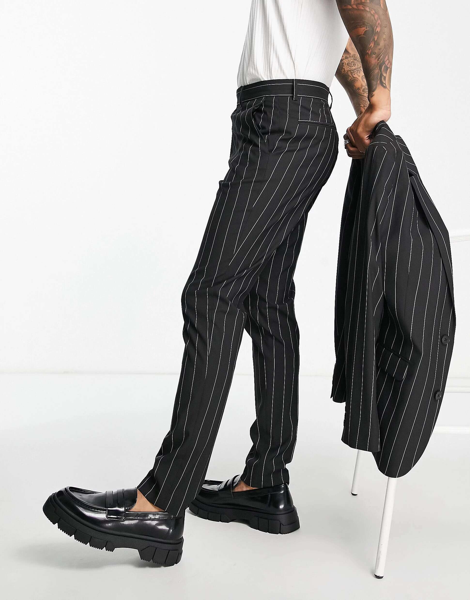 Костюмные брюки скинни ASOS в черную полоску