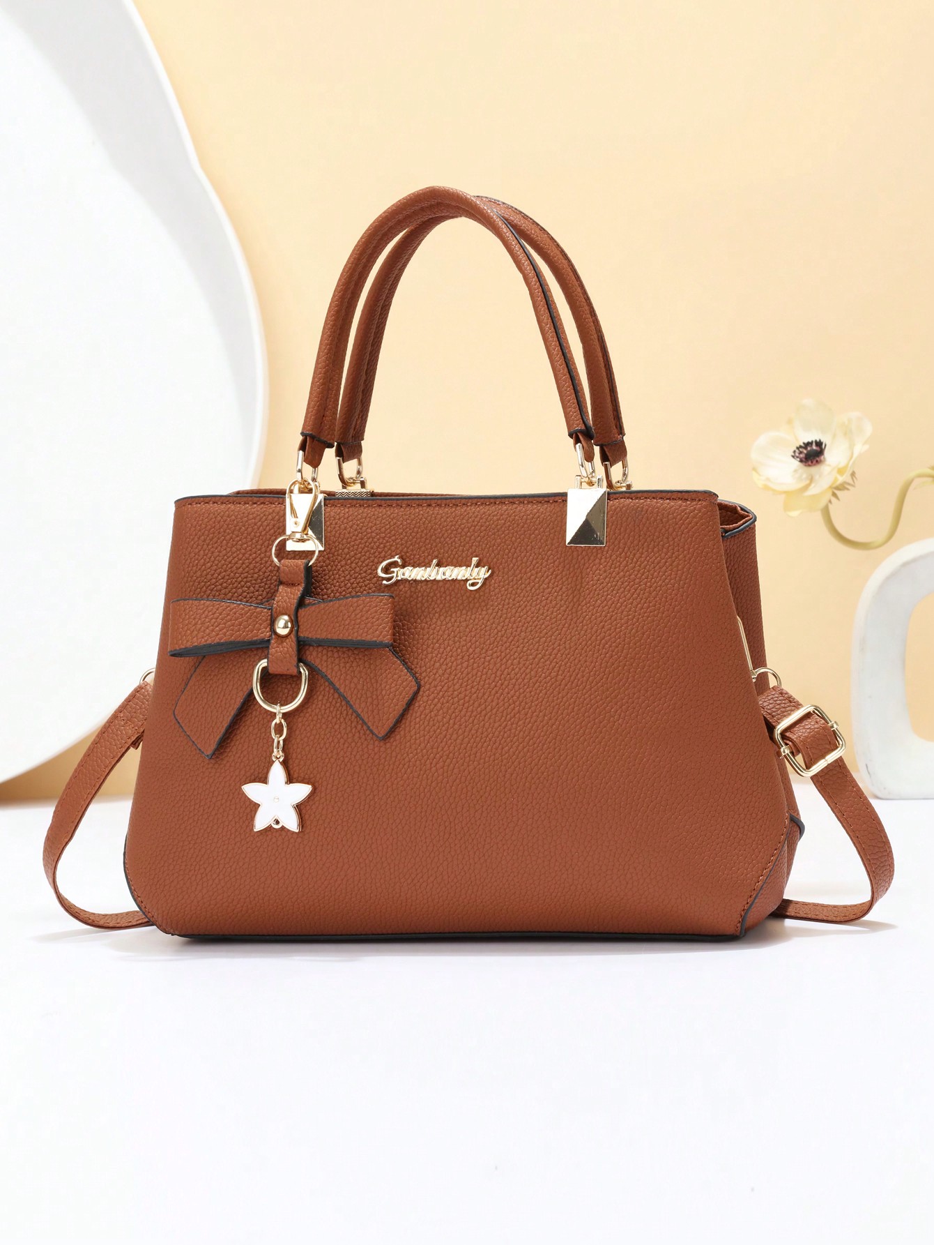 Женская модная сумка-тоут большой емкости с сумкой через плечо с украшением в виде банта, коричневый