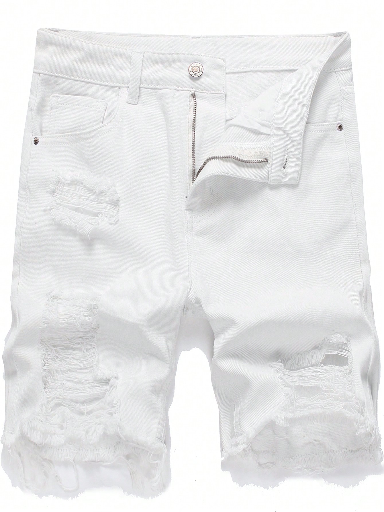 Мужские джинсовые шорты с потертостями и дырками, белый