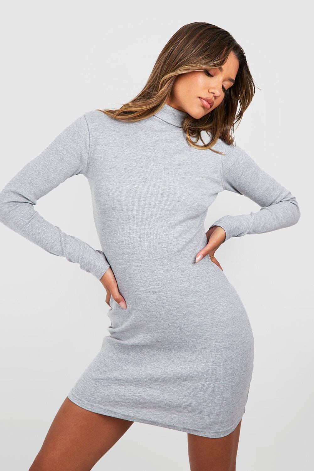 

Облегающее платье с длинными рукавами и завершенным вырезом Boohoo, серый