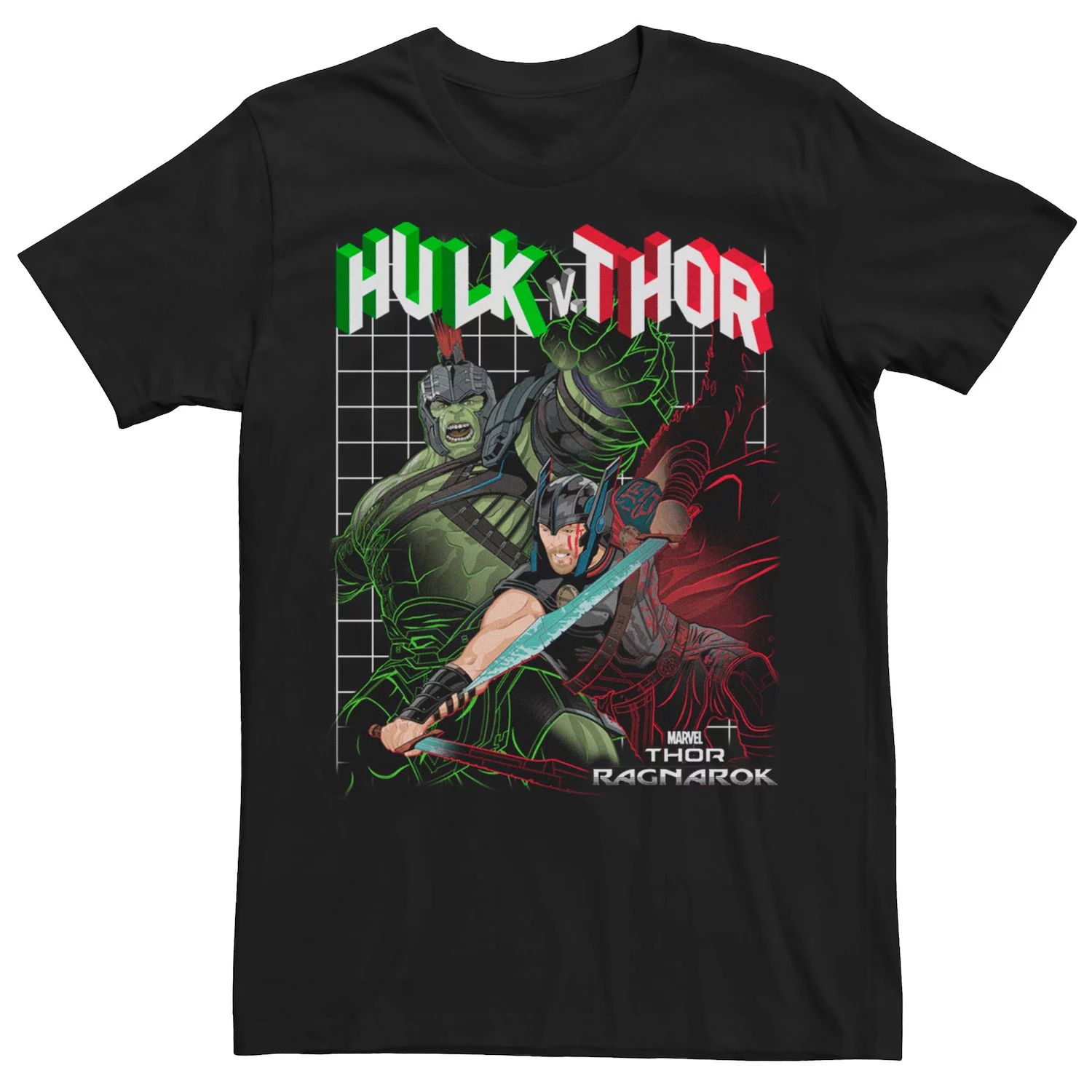 Мужская футболка с рисунком Marvel Thor Ragnarok Hulk VS Thor Grid Licensed Character