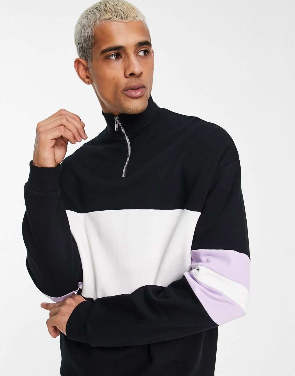

Черно-белая оверсайз-толстовка с полумолнией в стиле колор-блок ASOS DESIGN, Черный