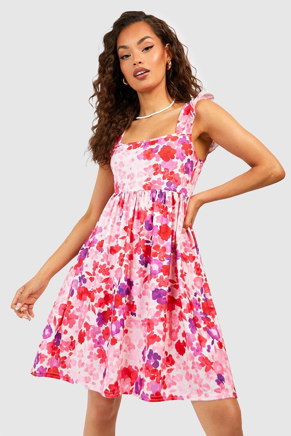 

Платье ditsy с цветочными руфлами Boohoo, розовый