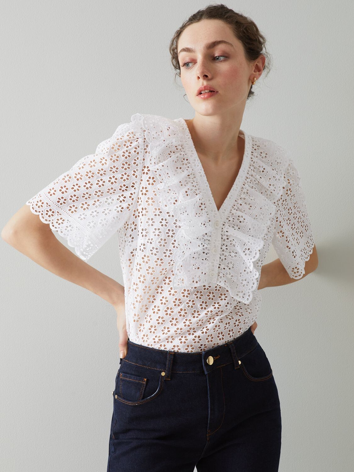 

LKBennett Блуза с цветочным принтом Broderie Anglaise, белая