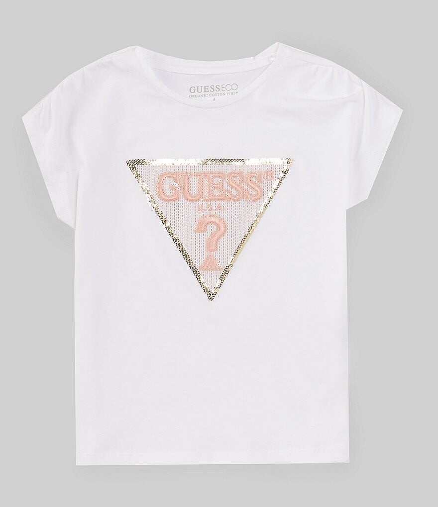 

Guess Little Girls 2T-7 с короткими рукавами и пайетками Guess Футболка с логотипом, белый