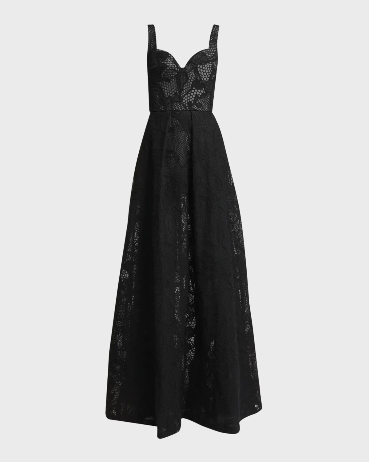 

Платье-бюстье без рукавов из тюля с кружевной вышивкой Elie Saab, черный