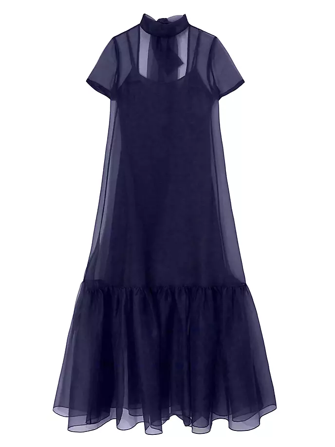 Платье Calluna из органзы с высоким воротником Staud, темно-синий