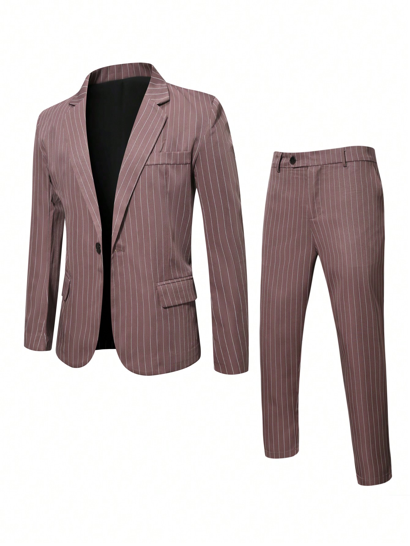 Manfinity Mode Plus Размер Мужской костюм в полоску с лацканами с длинными рукавами, пыльный розовый мужской однобортный трикотажный кардиган с лацканами и длинными рукавами