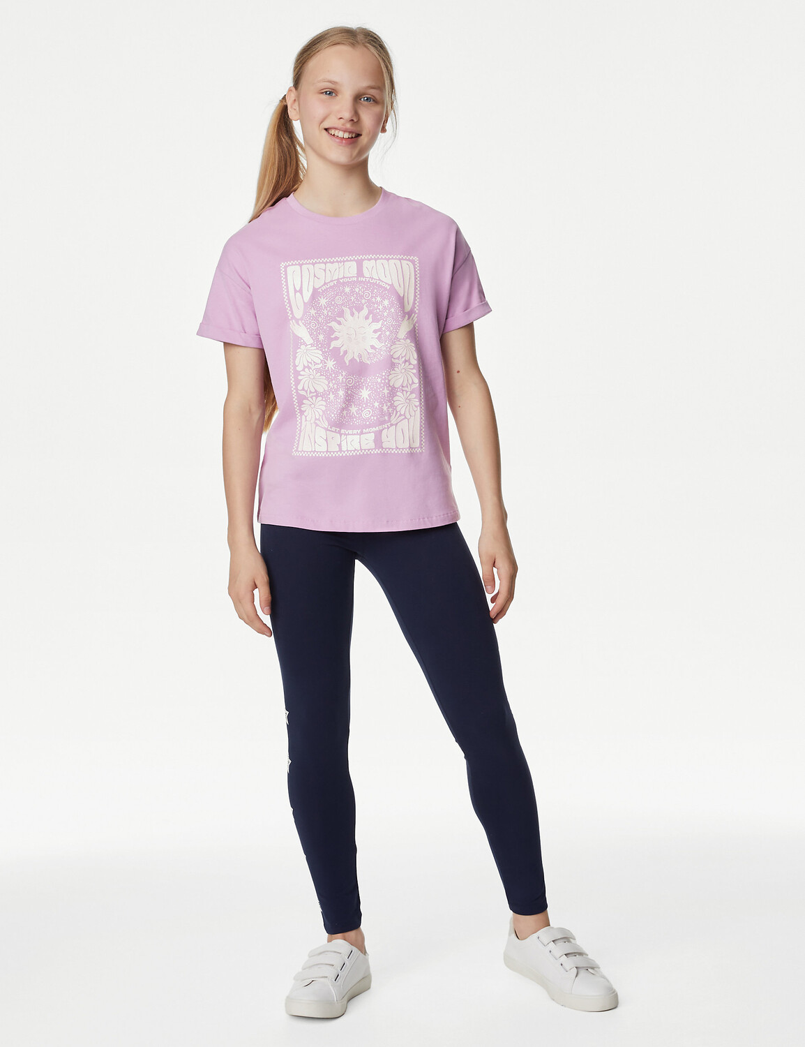 

Футболка из чистого хлопка с космическим рисунком (6–16 лет) Marks & Spencer, розовый