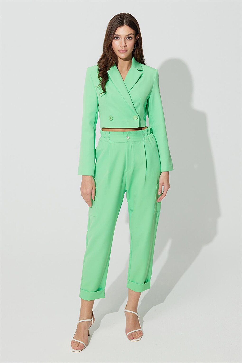 Зеленые брюки-карго с высокой талией SS23P4725YE Sherin