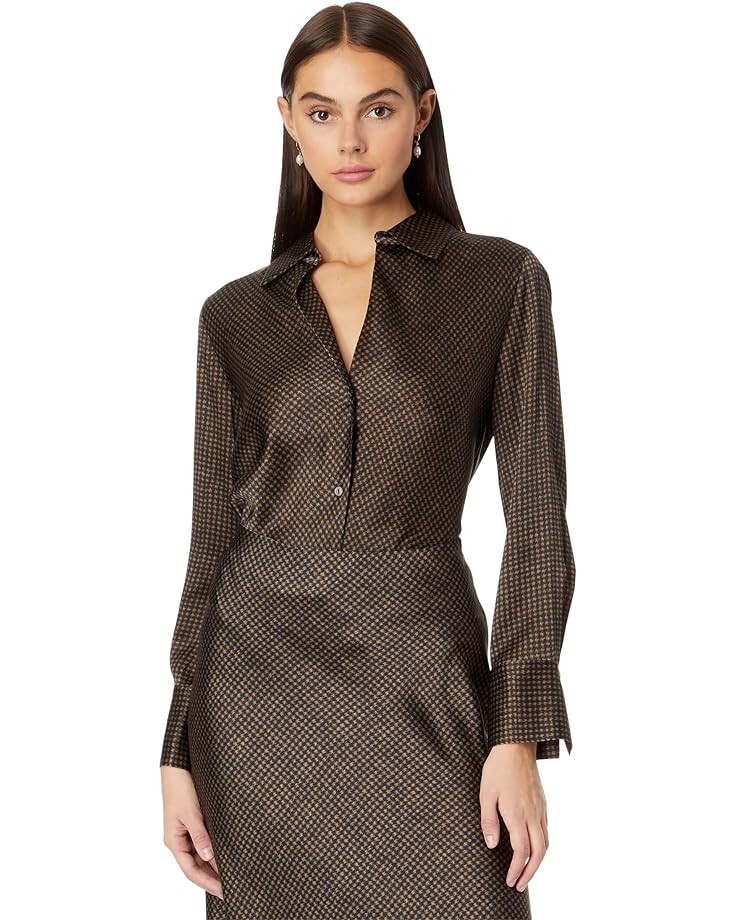 

Блуза Vince Brushed Houndstooth Bias Long Sleeve, цвет Black/Camel