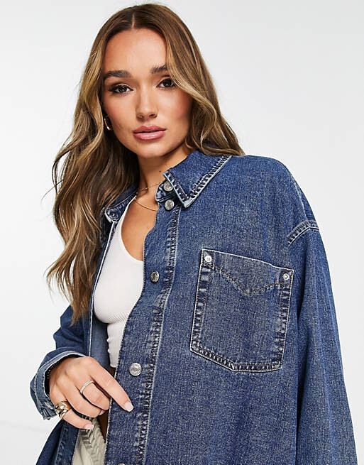

Голубая джинсовая рубашка супер-оверсайз Topshop