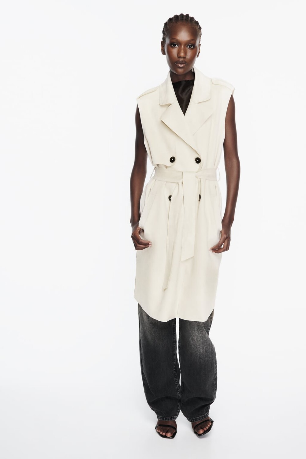 

Длинный жилет из искусственной замши ZARA, экру