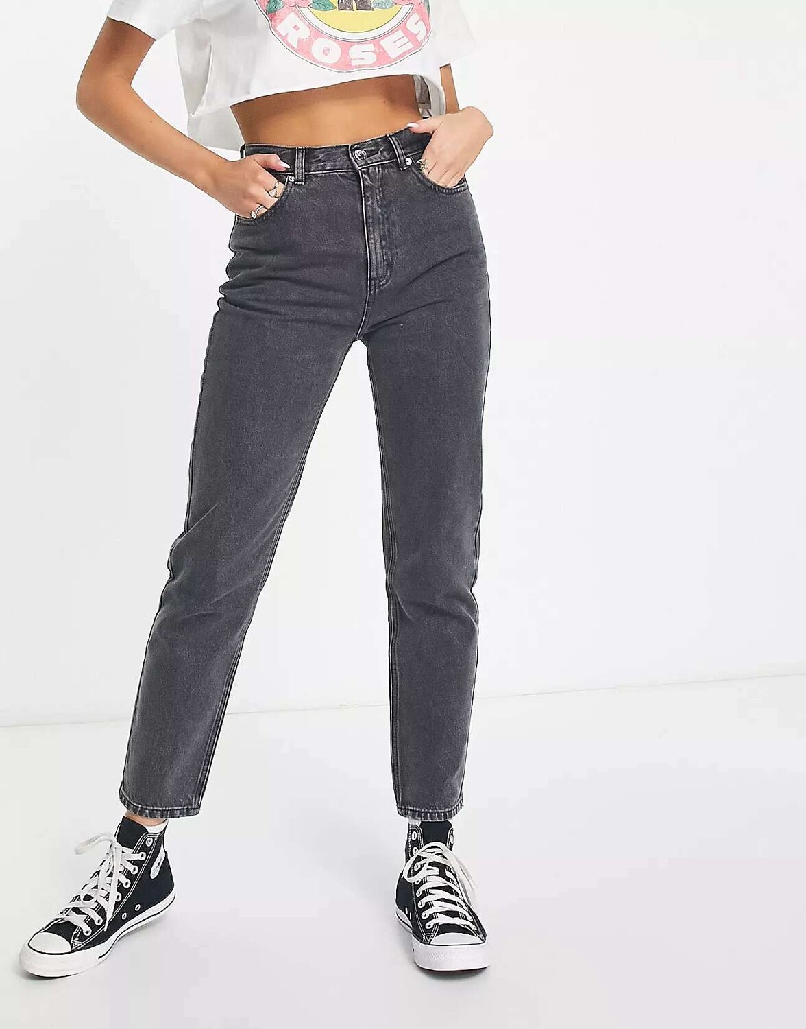 

Серые джинсы с завышенной талией Pull&Bear
