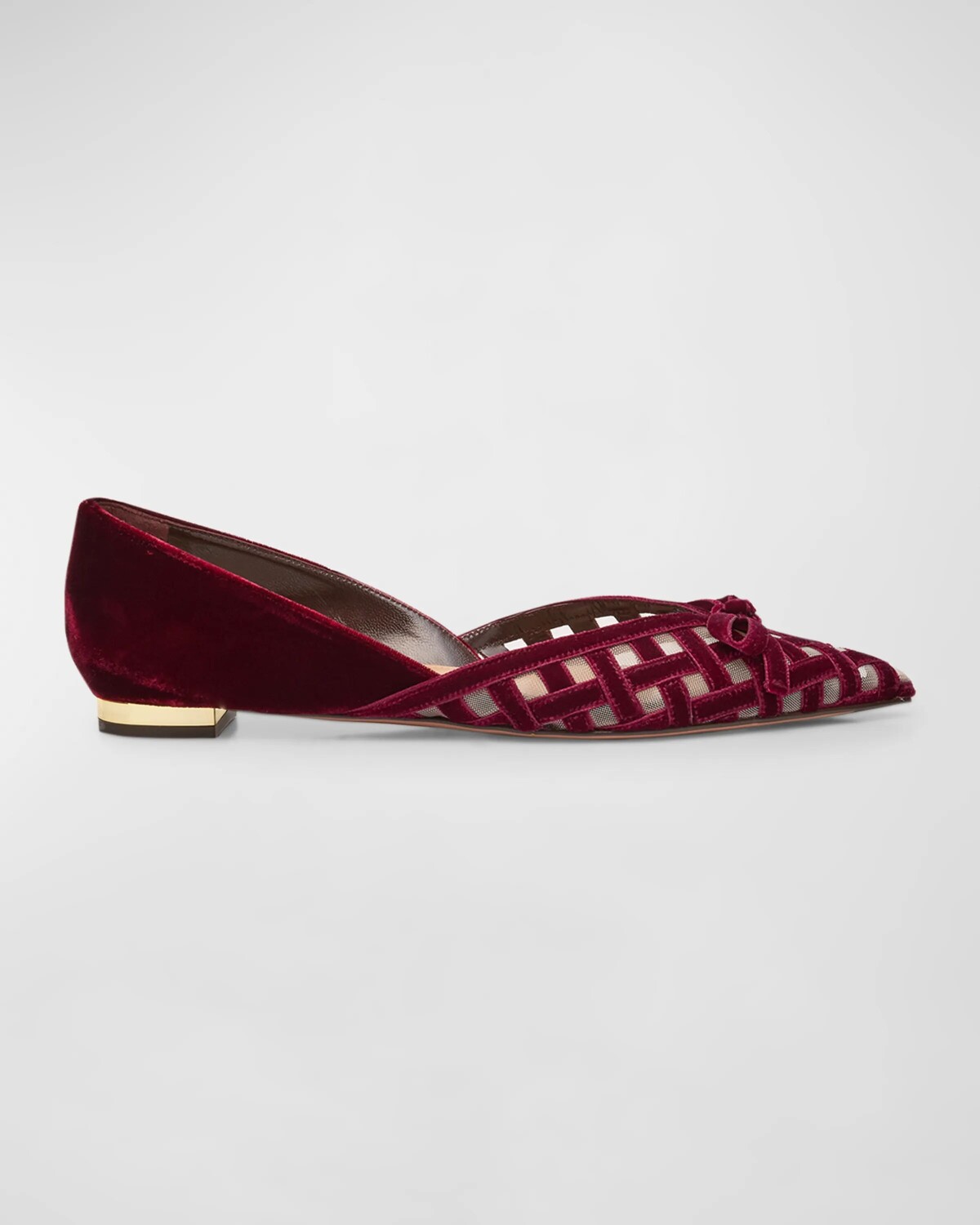 

Бархатные балетки Romance с бантом Aquazzura, цвет Merlot