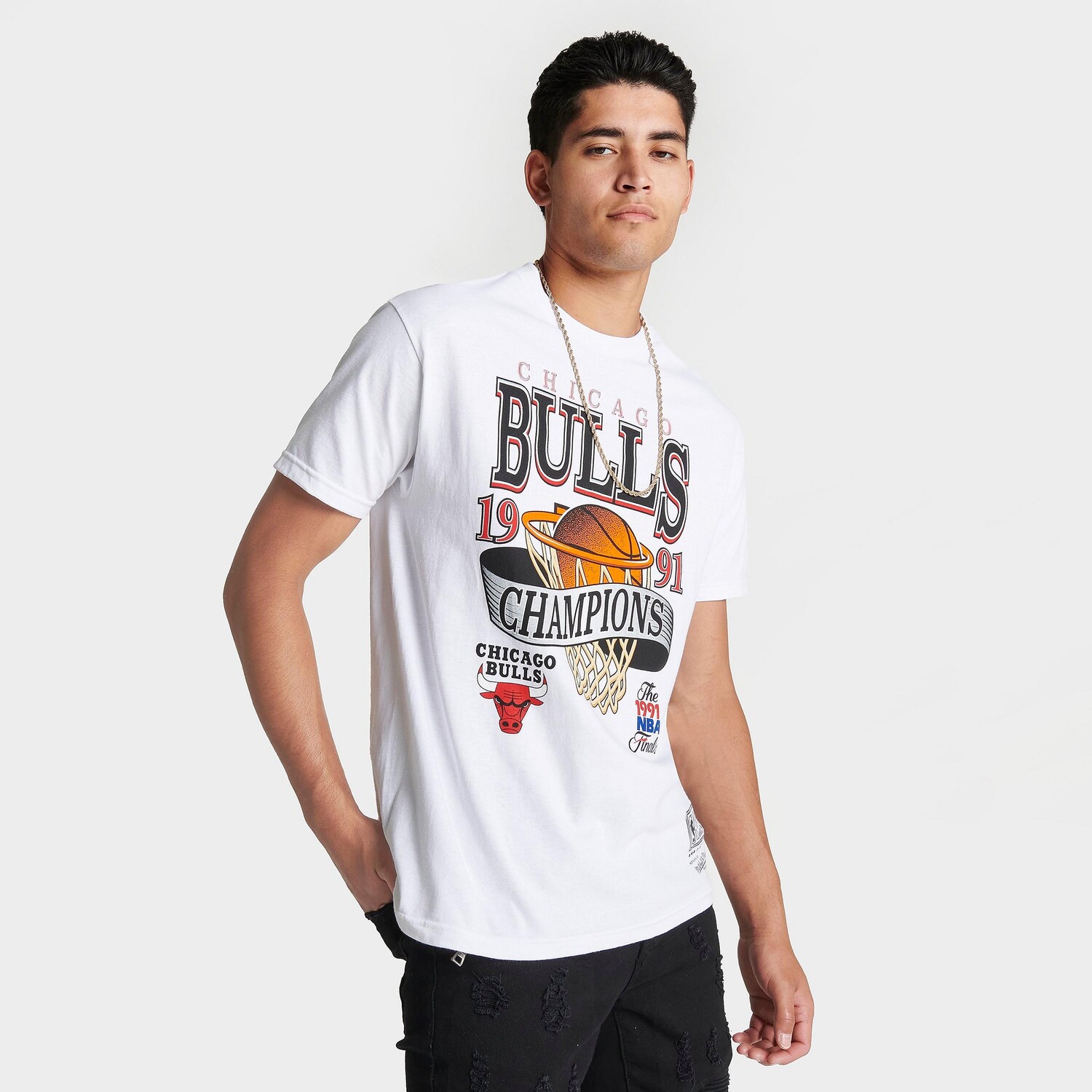 

Мужская футболка с рисунком Mitchell & Ness Chicago Bulls NBA 1991 Champions, белый
